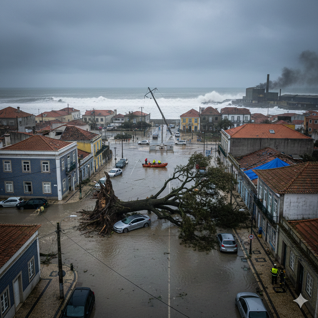 Portugal enfrenta crise climática com frio intenso, enchentes e dezenas de mortos