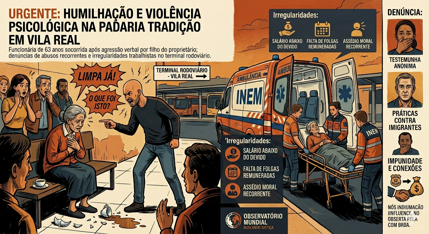 Funcionária de 62 anos sofre humilhação e agressão psicológica em padaria de Vila Real