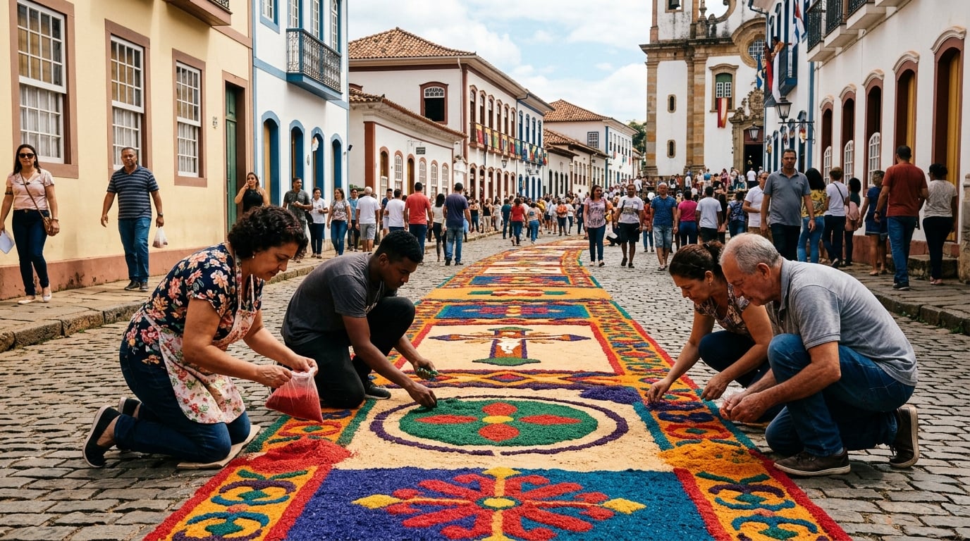 Diamantina Celebra Corpus Christi com Tradicional Concurso de Tapetes Coloridos nas Ruas Históricas