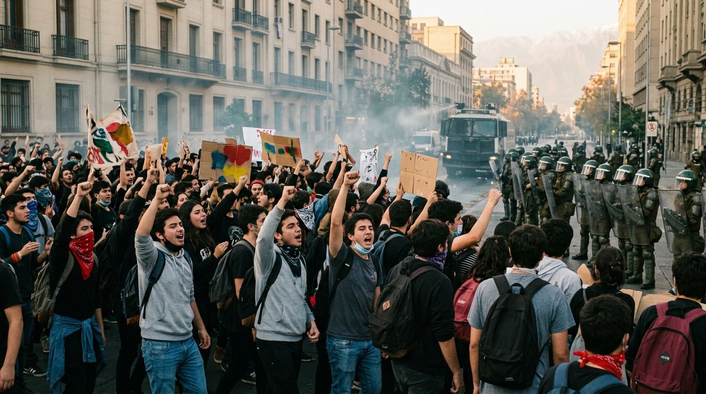 Polícia Chilena Entra em Confronto com Estudantes em Protesto Massivo Contra Cortes Fiscais de Kast